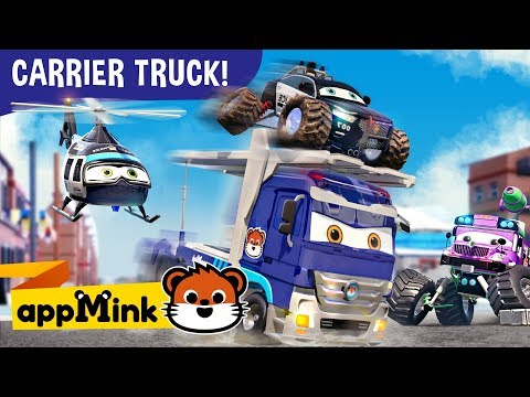 appMink Police Car & Carrier Truck Chase Evil Bus on Tall Train Tracks! I Kids Cars Movies