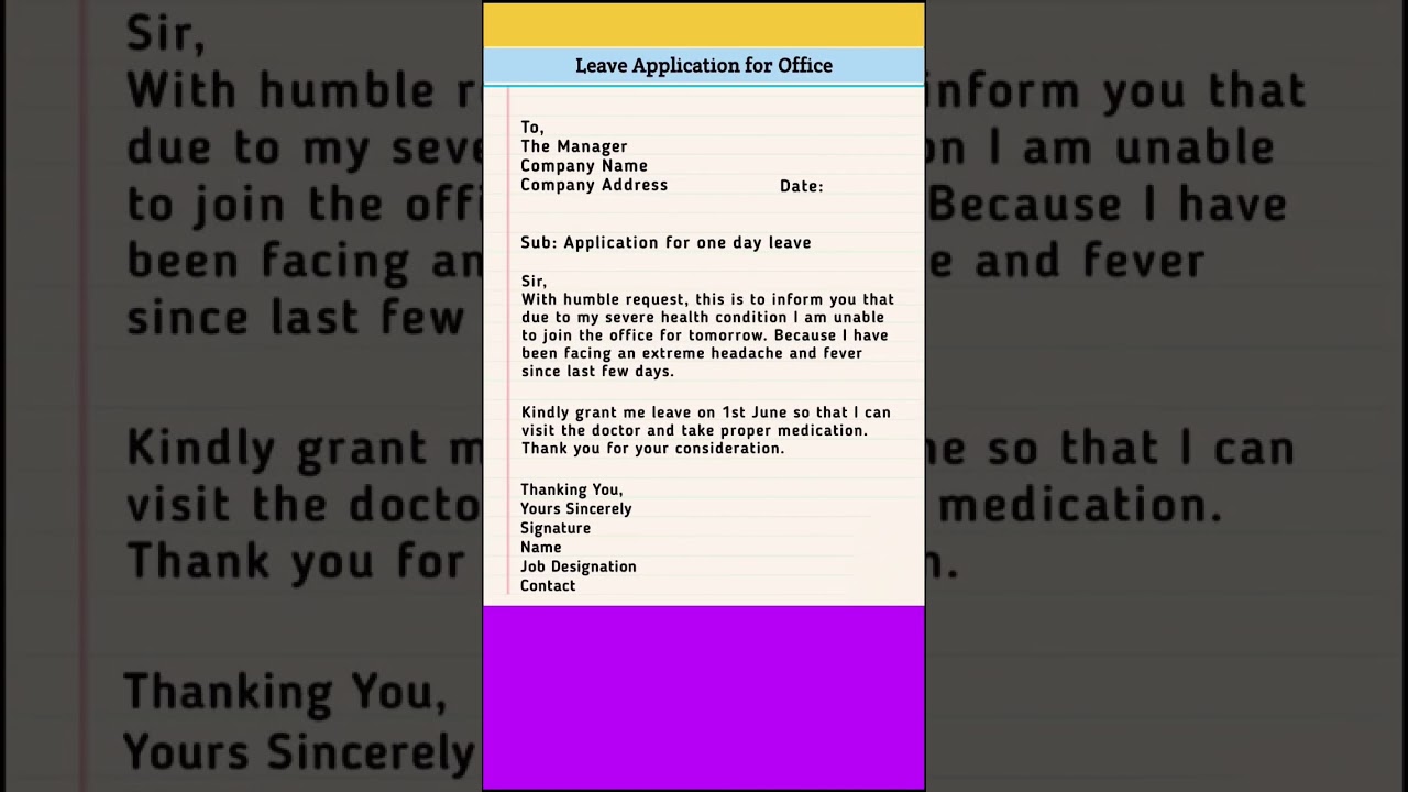 Leave Application for Office | application for leave | short leave application for office