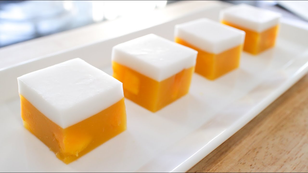 Mango Coconut Jelly (Agar Agar) Recipe วุ้นมะม่วง - Hot Thai Kitchen