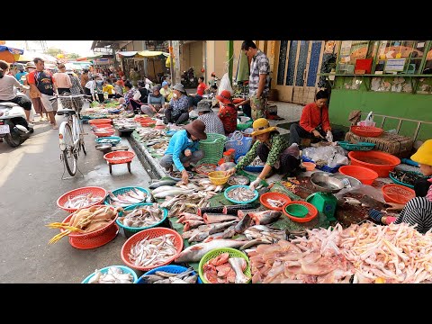 Daily Cambodian Food Market Activities & People Lifestyle @Chhouk Meas Market