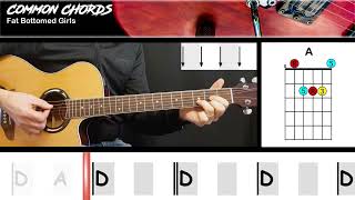 Fat Bottomed Girls (ver2) - Queen | EASY GUITAR LESSON | Scrolling Chords & Lyrics