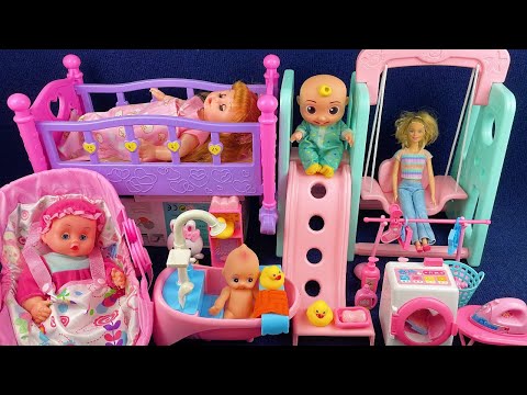 8 Minutes Satisfying with Unboxing Doll Pink Rock Bed Toys,Swing &Slide Toys Review Toys | ASMR