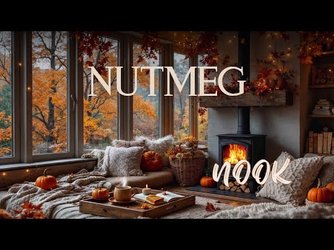 Autumn Leaves & Firelight at Nutmeg Nook | Crackling Fireplace & Falling Golden Leaves