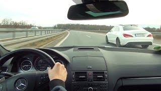 Mercedes C63 AMG Onboard Kickdown Acceleration Autobahn Highway Beschleunigung Drive V8 Sound W204