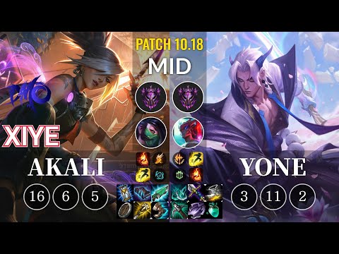 DMO xiye Akali vs Yone Mid - KR Patch 10.18