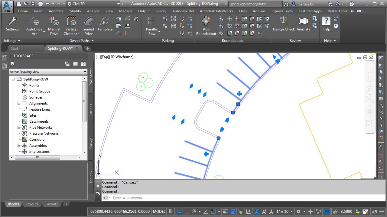 Splitting Parking Rows Created using Autodesk Vehicle Tracking