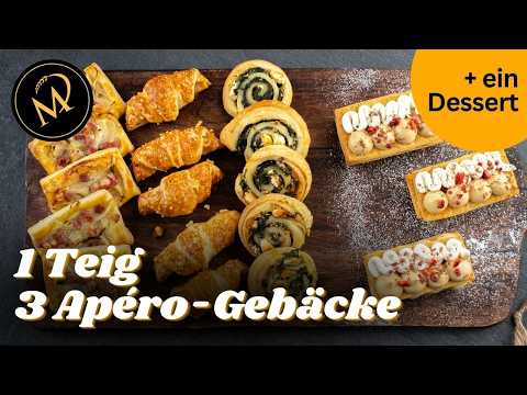 1 Teig, 4 Rezepte! 🥐 Geniale Apéro-Häppchen & Dessert in Rekordzeit!