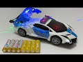 Unboxing 360 Rotate Deformable Light Police Car Electric Dinosaur RC Engineering Vehicle