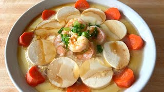 Download the video "玉子豆腐虾仁蒸蛋的超简单做法 寓意美好之蒸蒸日上 Steamed Shrimp with Egg and Tofu! Chinese Popular Dish"