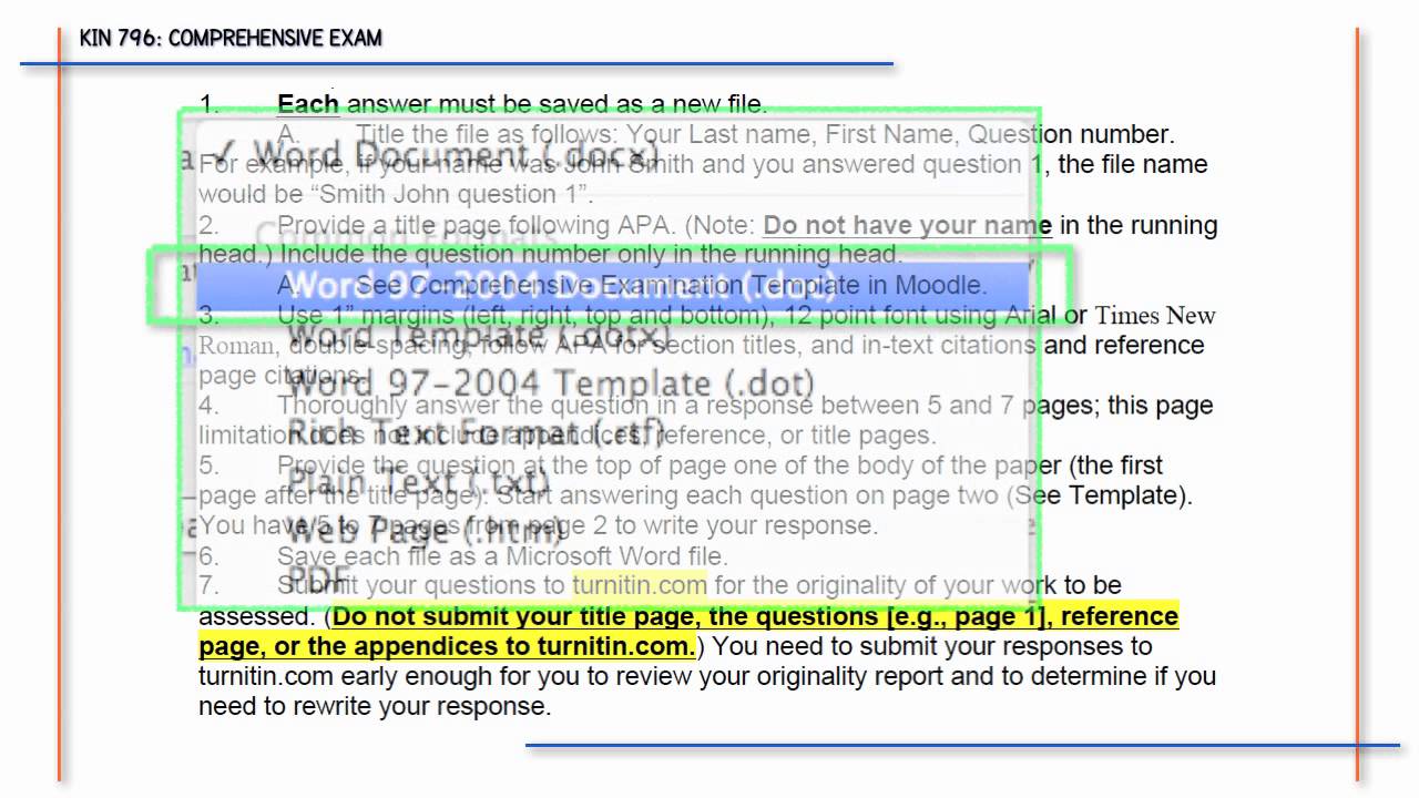 Comprehensive Exam Directions