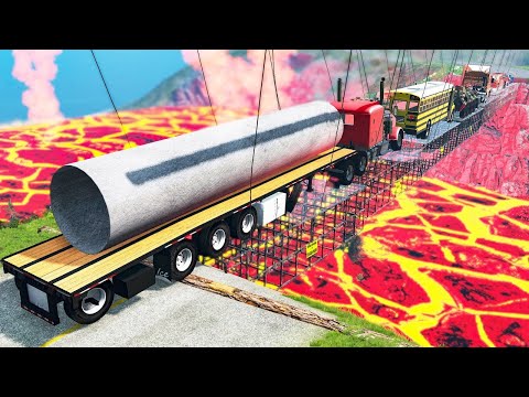 Сars vs Glass Bridge with Lava River - Beamng drive