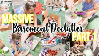MASSIVE BASEMENT DECLUTTER PART 1 | DECLUTTER WITH ME | HOME PURGE | CLEANING MOTIVATION