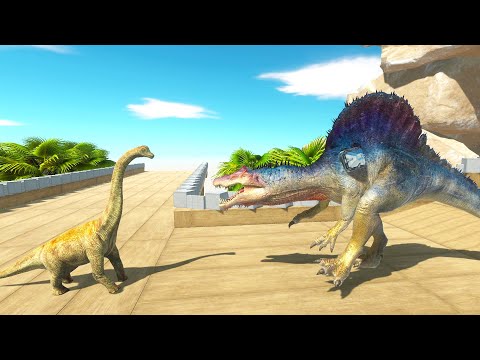 GIANT ROCKET SPINOSAURUS vs Every Unit on Wooden Bridge - Animal Revolt Battle Simulator Gameplay