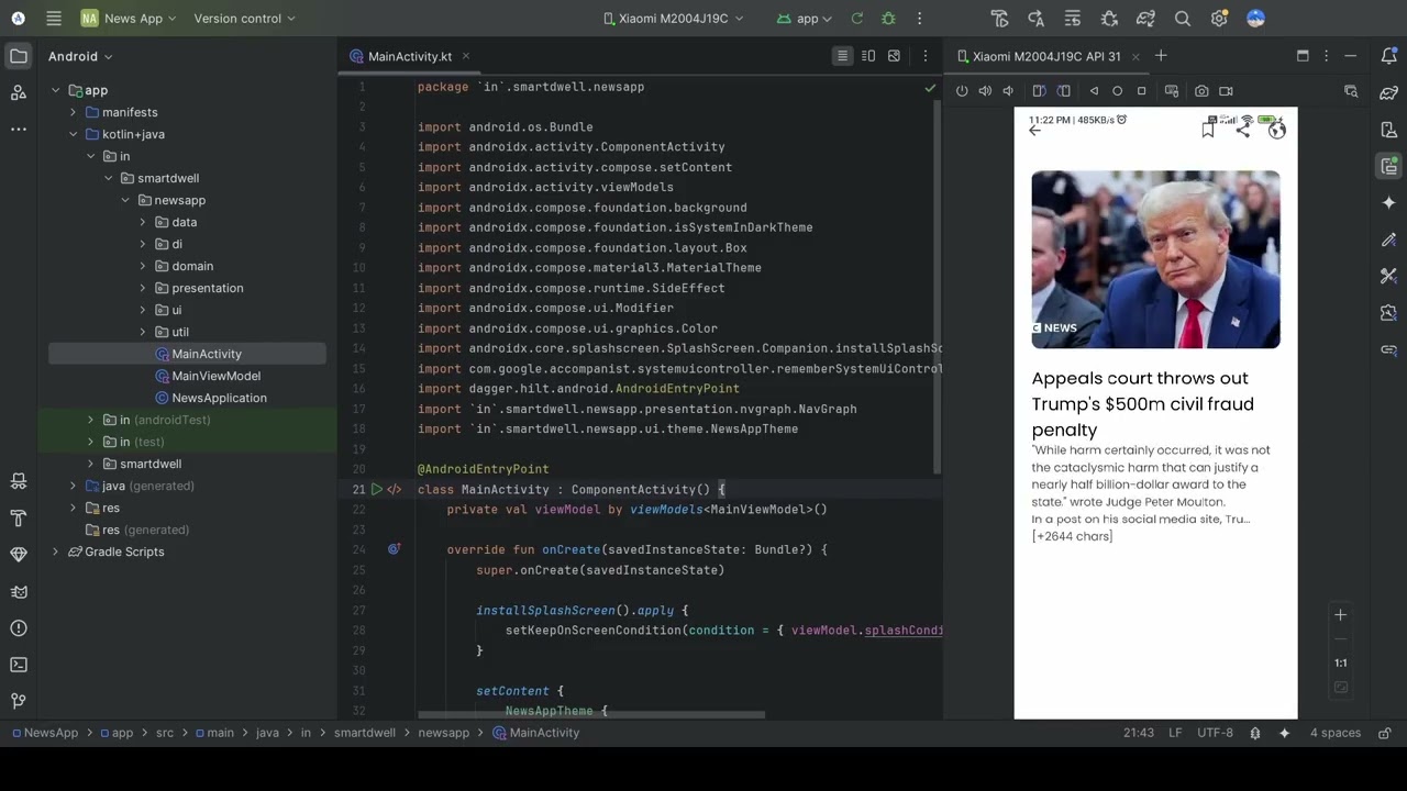 News App Android Demo | Jetpack Compose + MVVM + Clean Architecture