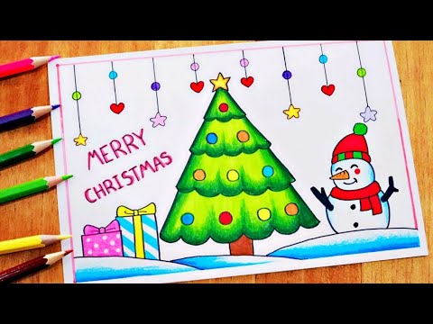 วาดรูปวันคริสมาสต์สวยๆ (สีไม้)⛄🎄| How to draw scenery Christmas drawing and Painting