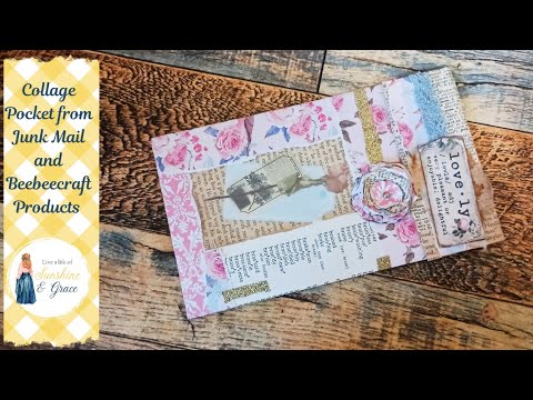 Collage Pocket from Junk Mail and Beebeecraft Products, upcycled reuse scrap buster shabby chic