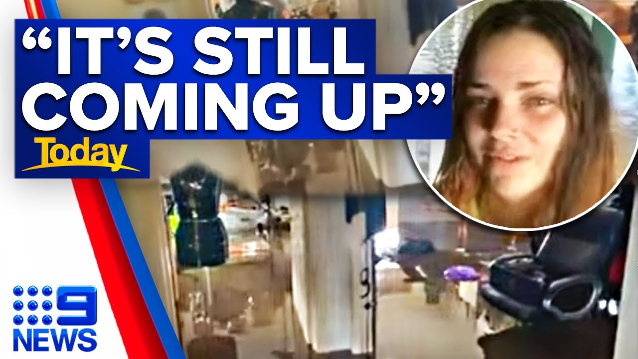 Woman waits to be rescued as floodwaters drown her home in Bungawalbin | 9 News Australia