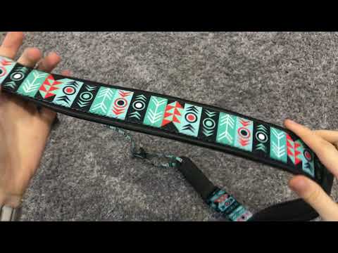 Strap for Guitar Ukrainian Nylon + Leather Ethnic Green Colored image 6