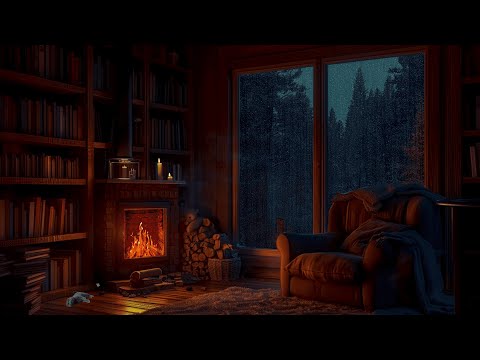 Rainy Autumn Day with Crackling Fireplace in a Cozy Hut Ambience - Relax, Sleep or Study