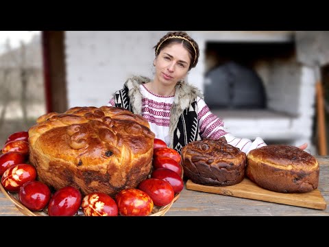 WOMAN lives in the village! BAKING traditional BREAD in the oven. Coloring eggs for EASTER