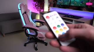 Kancelárske, herné kreslo, s RGB LED podsvietením, čierna a biela ekokoža, JOVELA