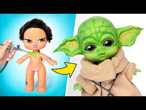 Making baby yoda from an old bratz doll