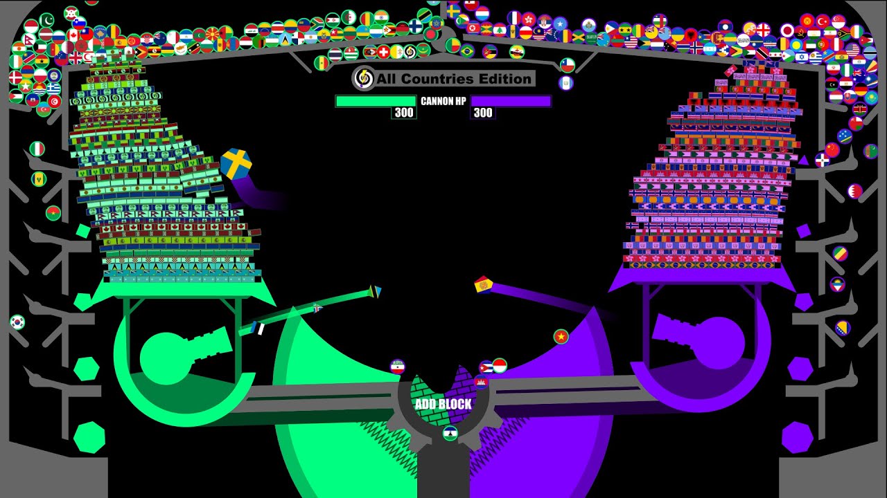 Castle Destruction on the Seesaw (All Countries Special Edition) - Country Marble Race in Algodoo