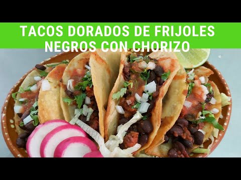Tacos dorados de frijoles negros con chorizo, riquísimos.- RecetasdeLuzMa