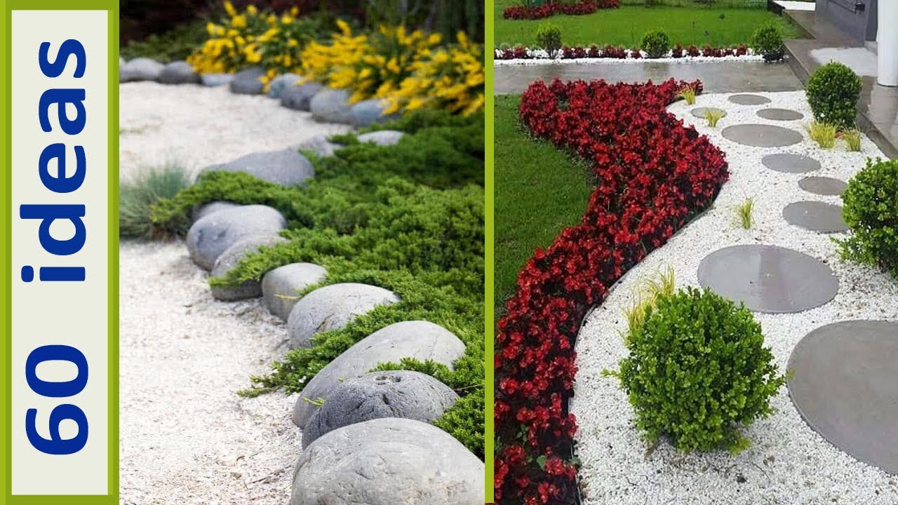 🌹 DIY Ideas de Jardines Pequeños con PIEDRAS DECORATIVAS Y PLANTAS. Diseños con Bordes de Piedras.