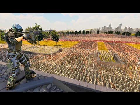 10,000 FEMALE CYBER HALF MASK SOLDIER DEFEND CITY FROM 1 MILLION ZOMBIES - UEBS 2