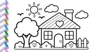 How to Draw a Tree and House 🏠🌳 | Easy Drawing and Coloring For Kids and Toddlers |