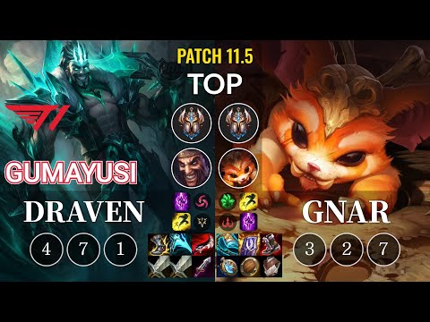 T1 Gumayusi Draven vs Gnar Top - KR Patch 11.5