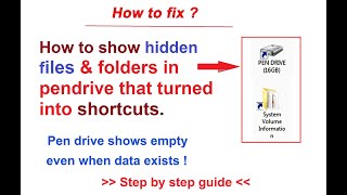 How to recover or unhide hidden files in pen drive that turned into shortcuts- 100% Works (Fixed)