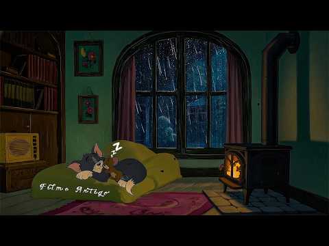 Relax, Deep Sleep, Reset 😴 1930s Vintage Music with Cozy Rainy Night & Crackling Fireplace - No Ads🎶