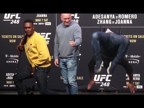 Yoel Romero does a backflip in Israel Adesanya face off | UFC 248 Staredown