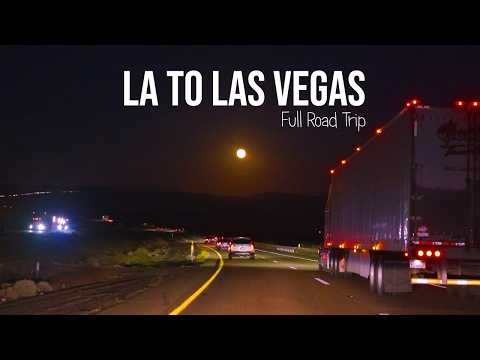 Driving from Los Angeles to Las Vegas Road Full Road Trip Under the Full Moon
