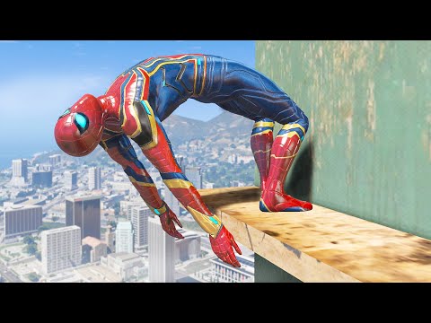 GTA 5 Iron Spider-Man Falling off Highest Buildings - Crazy Jumps Stunt & Funny Moments EP 01