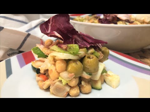 ENSALADA DE GARBANZOS, CON ALIÑO DE MIEL Y VINAGRE, FACIL Y FRESQUITA