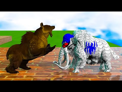 evil bear vs white spider mammoths animal revolt battle simulator cartoon videos