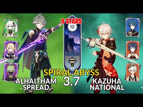New 3.7 Spiral Abyss│Alhaitham Spread & Kazuha National |Floor 12 - 9 Stars| Genshin Impact