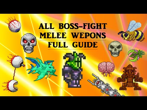 Terraria 1.2.4 All Boss-Fight  MELEE WEAPONS (with guide)