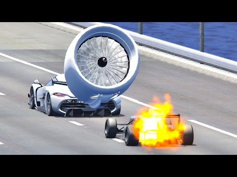 Koenigsegg Jesko with Boeing Turbine Engine vs Formula Jet Engine - Drag Race 20 KM