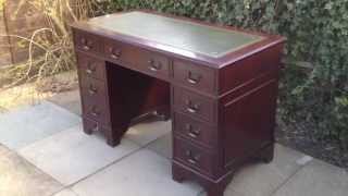 preview picture of video 'Twin Pedestal Desk Antique Style Green Leather Top Writing Office Furniture'