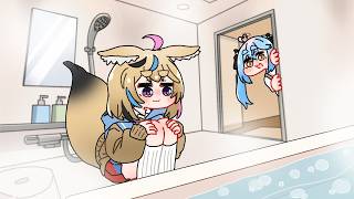 【手描き】熱いお風呂が溜まるのを見ていたポルカ【ねぽらぼ/尾丸ポルカ/雪花ラミィ/獅白ぼたん/桃鈴ねね/hololive/切り抜き】