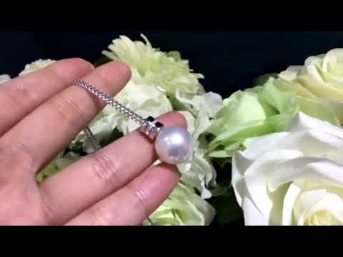 13-14mm Golden South Sea Pearl Pendant, 18k Gold w/ Diamond - AAAA