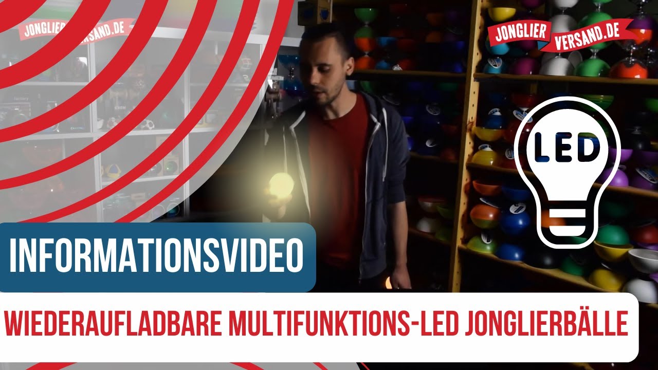 product video Set aus 3 wiederaufladbaren mulifunktions-LED-Jonglierbällen - 70 mm - mit Beutel