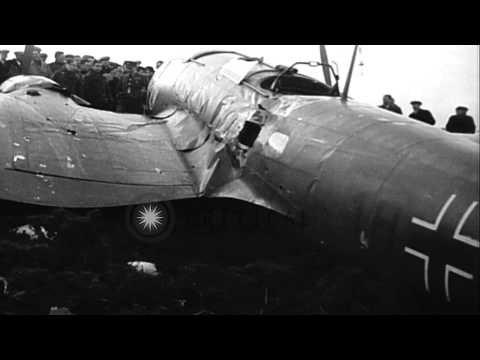 German Heinkel He-111bomber shot down by the British Royal Air Force in Scotland ...HD Stock Footage