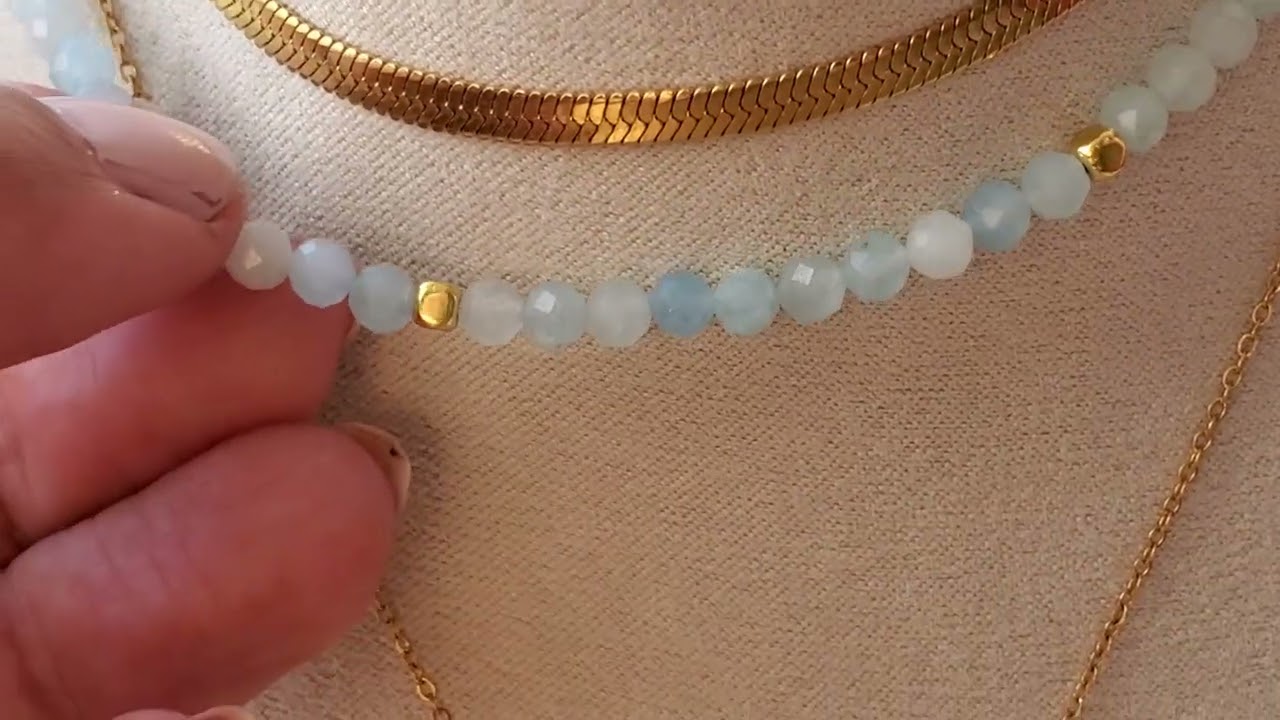 Natural Aquamarine Beaded Choker Necklace For Women