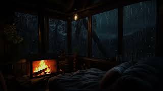 Peaceful Rainfall in a Cozy Cabin Deep in the Woods | Fireplace Ambience to Unwind and Relax