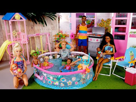 Barbie & Ken Doll Family Getting Ready for Pool Party